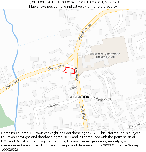 1, CHURCH LANE, BUGBROOKE, NORTHAMPTON, NN7 3PB: Location map and indicative extent of plot