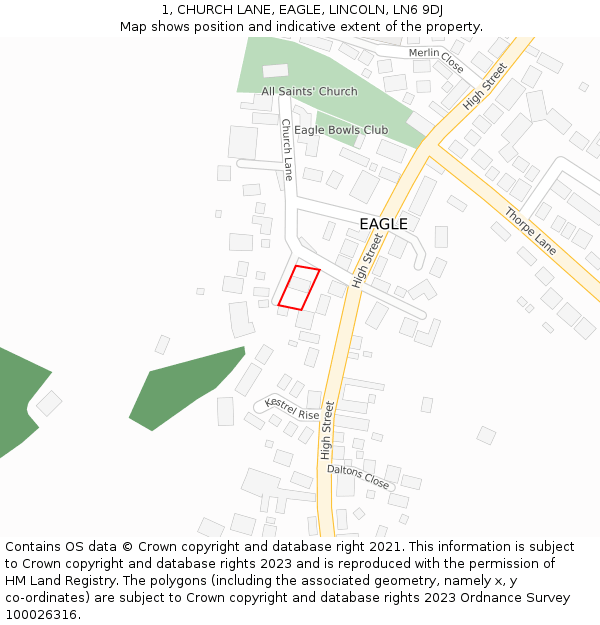 1, CHURCH LANE, EAGLE, LINCOLN, LN6 9DJ: Location map and indicative extent of plot