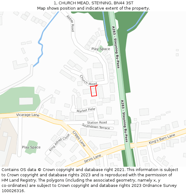 1, CHURCH MEAD, STEYNING, BN44 3ST: Location map and indicative extent of plot