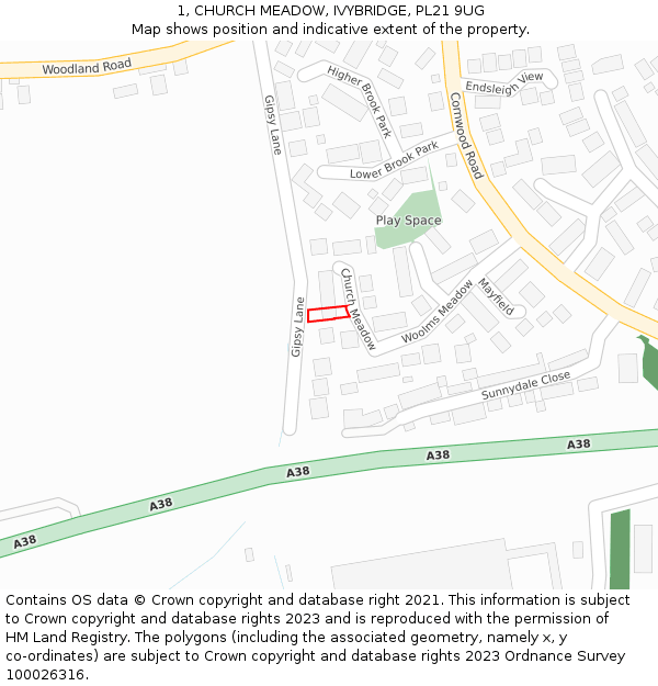 1, CHURCH MEADOW, IVYBRIDGE, PL21 9UG: Location map and indicative extent of plot