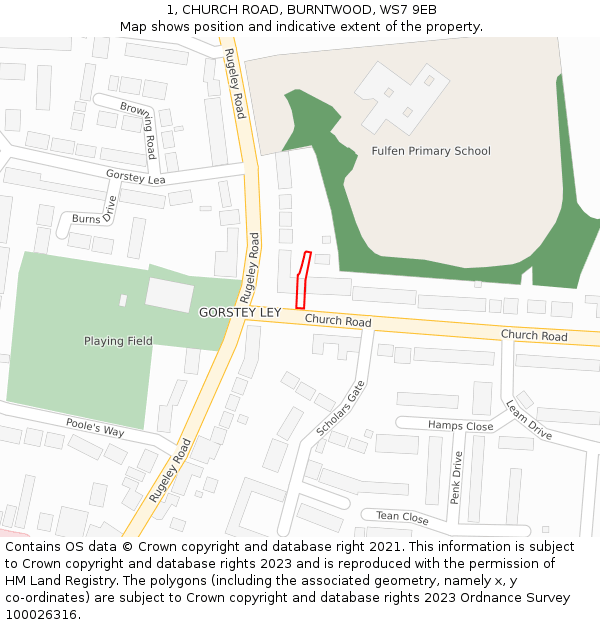 1, CHURCH ROAD, BURNTWOOD, WS7 9EB: Location map and indicative extent of plot