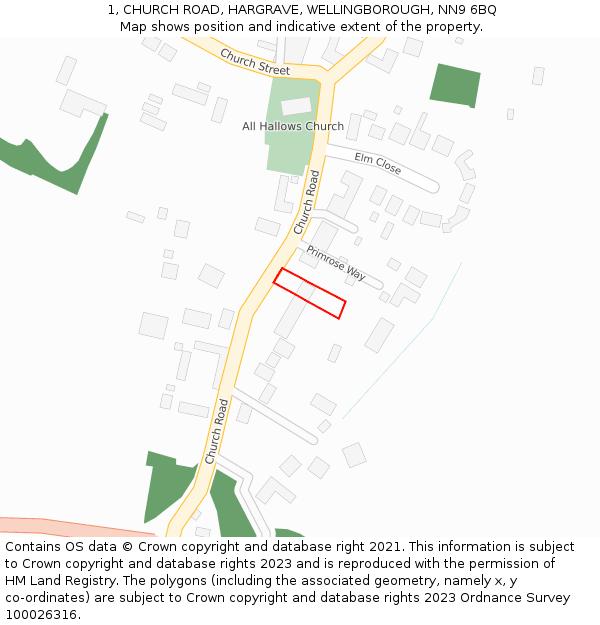 1, CHURCH ROAD, HARGRAVE, WELLINGBOROUGH, NN9 6BQ: Location map and indicative extent of plot