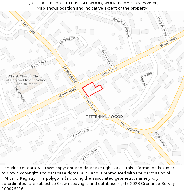 1, CHURCH ROAD, TETTENHALL WOOD, WOLVERHAMPTON, WV6 8LJ: Location map and indicative extent of plot