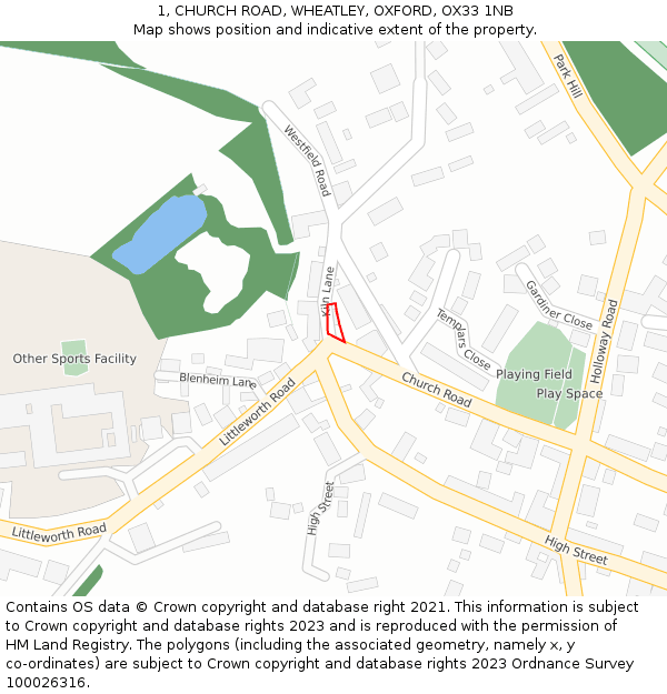 1, CHURCH ROAD, WHEATLEY, OXFORD, OX33 1NB: Location map and indicative extent of plot