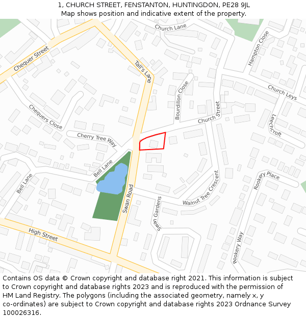 1, CHURCH STREET, FENSTANTON, HUNTINGDON, PE28 9JL: Location map and indicative extent of plot