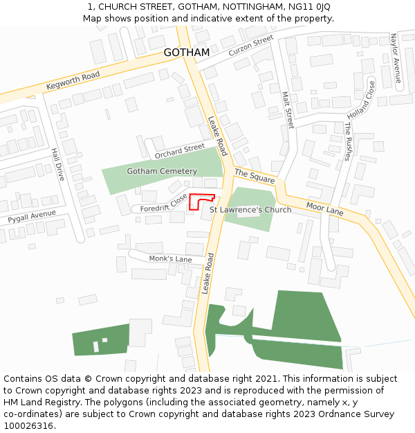 1, CHURCH STREET, GOTHAM, NOTTINGHAM, NG11 0JQ: Location map and indicative extent of plot