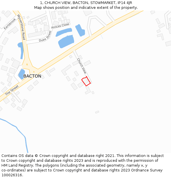 1, CHURCH VIEW, BACTON, STOWMARKET, IP14 4JR: Location map and indicative extent of plot