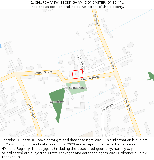 1, CHURCH VIEW, BECKINGHAM, DONCASTER, DN10 4PU: Location map and indicative extent of plot