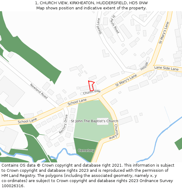 1, CHURCH VIEW, KIRKHEATON, HUDDERSFIELD, HD5 0NW: Location map and indicative extent of plot