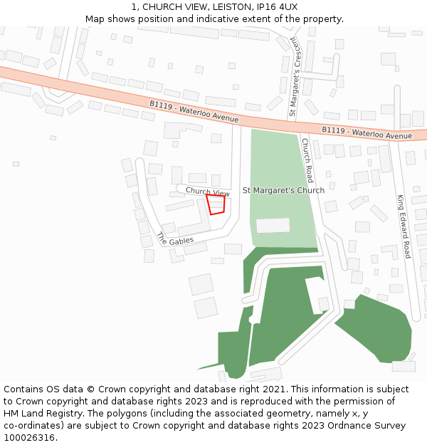 1, CHURCH VIEW, LEISTON, IP16 4UX: Location map and indicative extent of plot