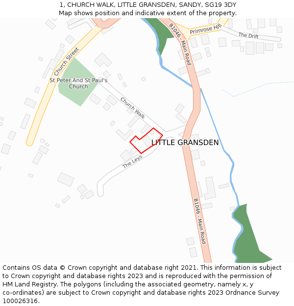 1, CHURCH WALK, LITTLE GRANSDEN, SANDY, SG19 3DY: Location map and indicative extent of plot