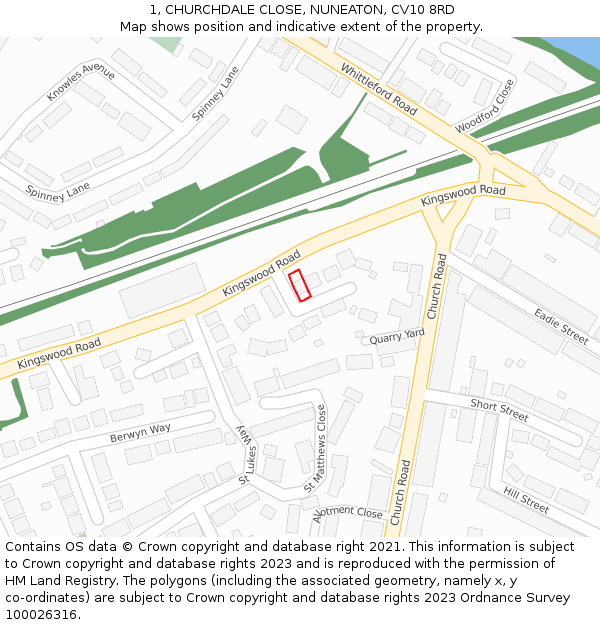 1, CHURCHDALE CLOSE, NUNEATON, CV10 8RD: Location map and indicative extent of plot