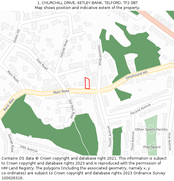 1, CHURCHILL DRIVE, KETLEY BANK, TELFORD, TF2 0BT: Location map and indicative extent of plot