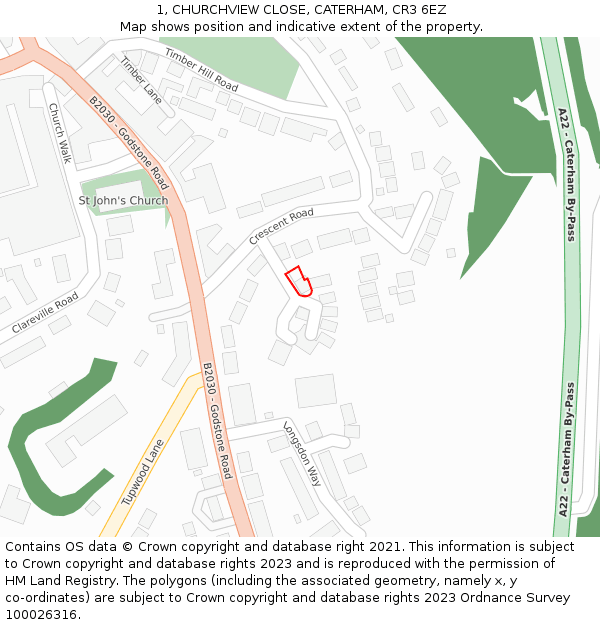 1, CHURCHVIEW CLOSE, CATERHAM, CR3 6EZ: Location map and indicative extent of plot