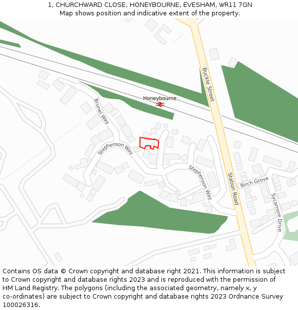 1, CHURCHWARD CLOSE, HONEYBOURNE, EVESHAM, WR11 7GN: Location map and indicative extent of plot