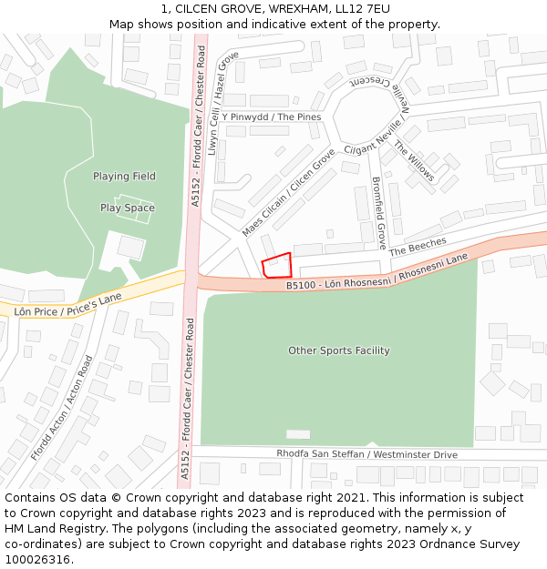 1, CILCEN GROVE, WREXHAM, LL12 7EU: Location map and indicative extent of plot