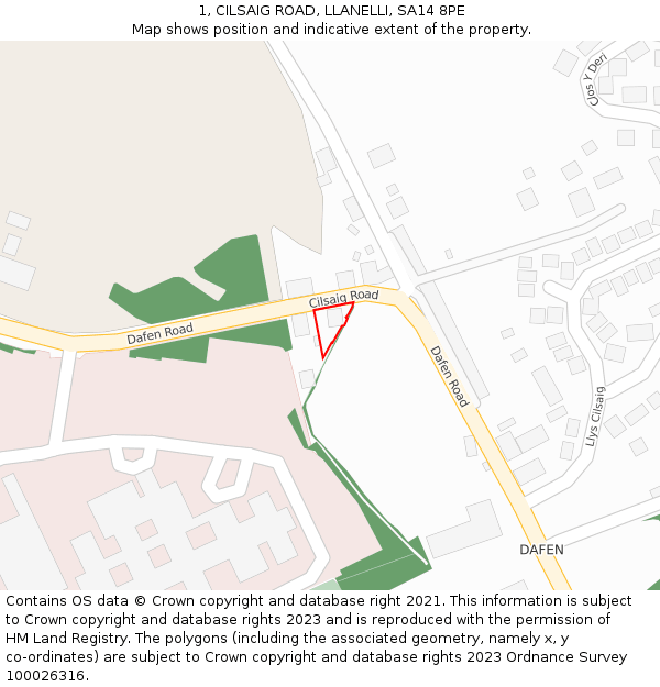 1, CILSAIG ROAD, LLANELLI, SA14 8PE: Location map and indicative extent of plot