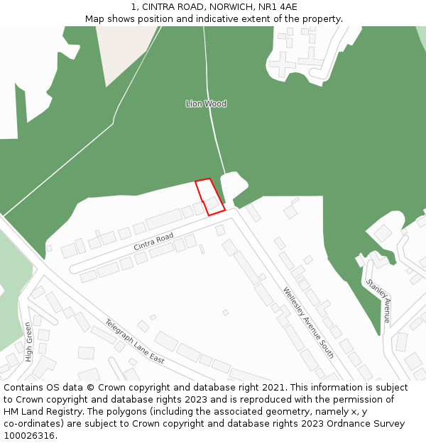 1, CINTRA ROAD, NORWICH, NR1 4AE: Location map and indicative extent of plot