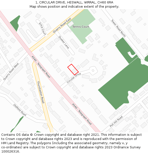 1, CIRCULAR DRIVE, HESWALL, WIRRAL, CH60 6RA: Location map and indicative extent of plot