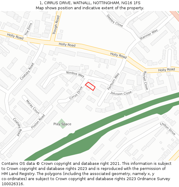 1, CIRRUS DRIVE, WATNALL, NOTTINGHAM, NG16 1FS: Location map and indicative extent of plot