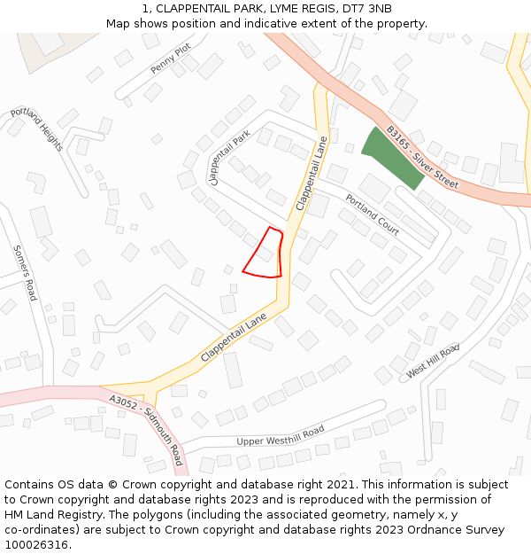 1, CLAPPENTAIL PARK, LYME REGIS, DT7 3NB: Location map and indicative extent of plot