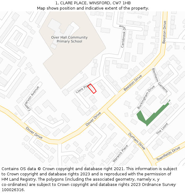 1, CLARE PLACE, WINSFORD, CW7 1HB: Location map and indicative extent of plot