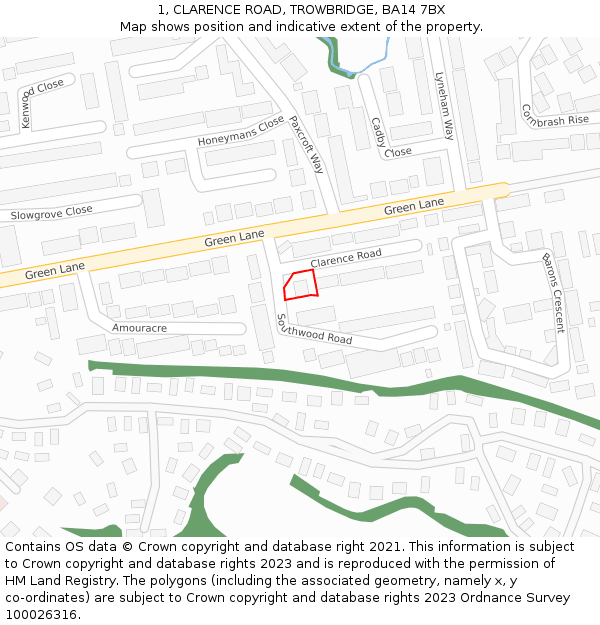 1, CLARENCE ROAD, TROWBRIDGE, BA14 7BX: Location map and indicative extent of plot