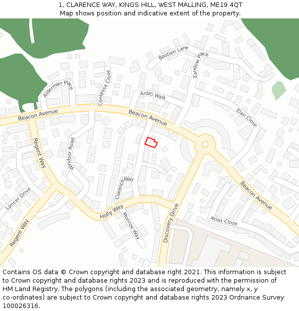 1, CLARENCE WAY, KINGS HILL, WEST MALLING, ME19 4QT: Location map and indicative extent of plot