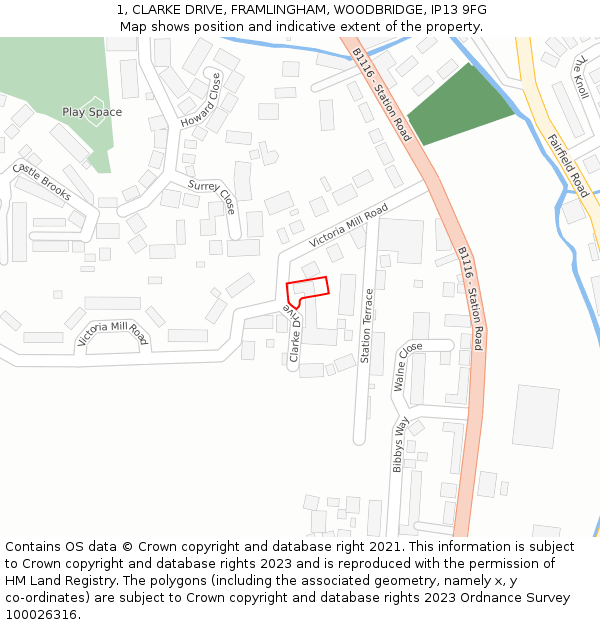 1, CLARKE DRIVE, FRAMLINGHAM, WOODBRIDGE, IP13 9FG: Location map and indicative extent of plot