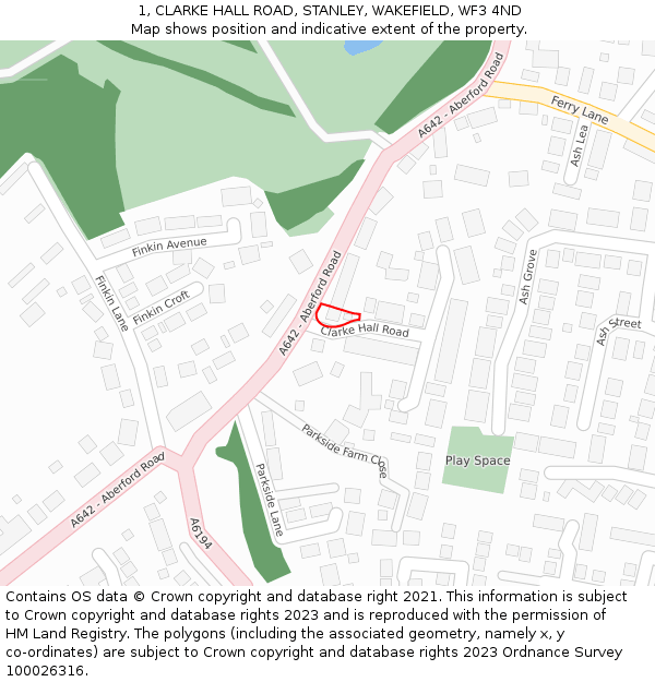 1, CLARKE HALL ROAD, STANLEY, WAKEFIELD, WF3 4ND: Location map and indicative extent of plot