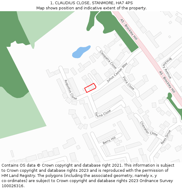 1, CLAUDIUS CLOSE, STANMORE, HA7 4PS: Location map and indicative extent of plot