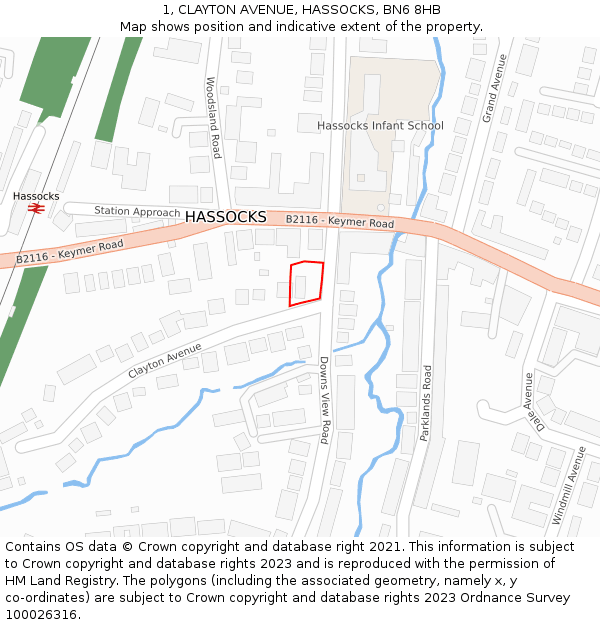1, CLAYTON AVENUE, HASSOCKS, BN6 8HB: Location map and indicative extent of plot