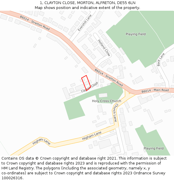 1, CLAYTON CLOSE, MORTON, ALFRETON, DE55 6LN: Location map and indicative extent of plot