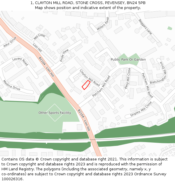 1, CLAYTON MILL ROAD, STONE CROSS, PEVENSEY, BN24 5PB: Location map and indicative extent of plot