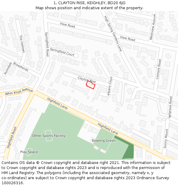 1, CLAYTON RISE, KEIGHLEY, BD20 6JG: Location map and indicative extent of plot