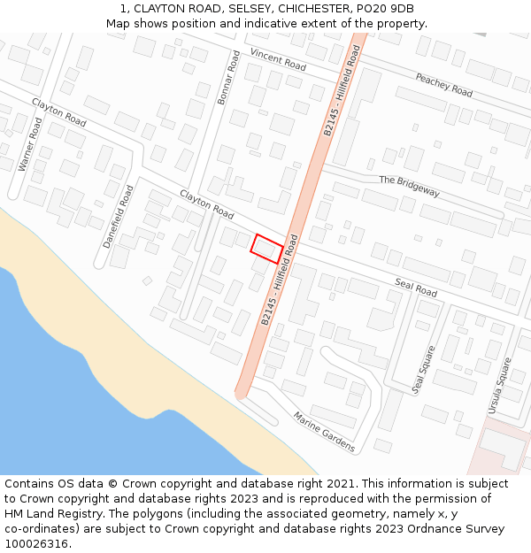 1, CLAYTON ROAD, SELSEY, CHICHESTER, PO20 9DB: Location map and indicative extent of plot