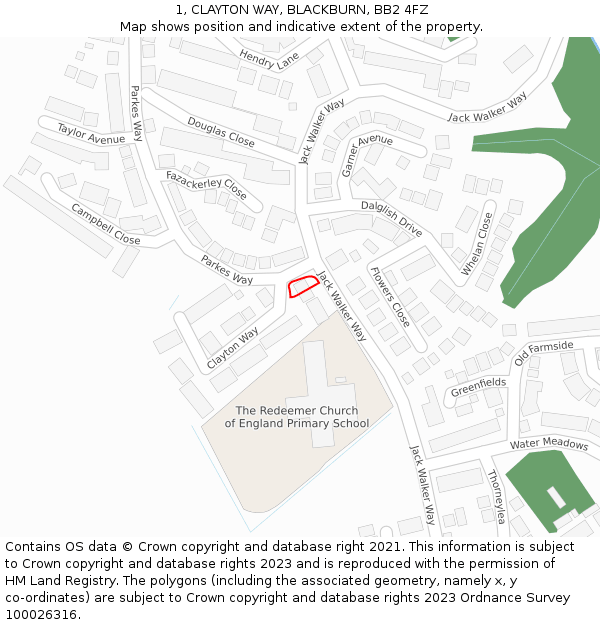 1, CLAYTON WAY, BLACKBURN, BB2 4FZ: Location map and indicative extent of plot