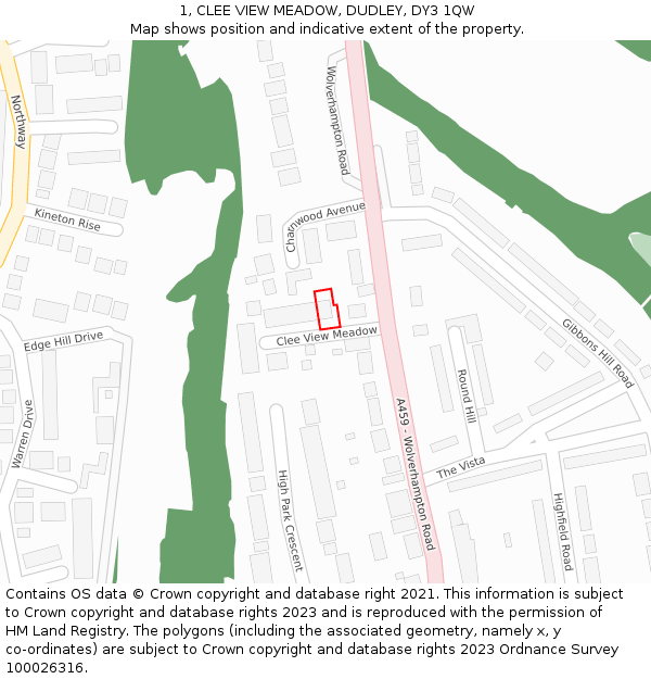 1, CLEE VIEW MEADOW, DUDLEY, DY3 1QW: Location map and indicative extent of plot