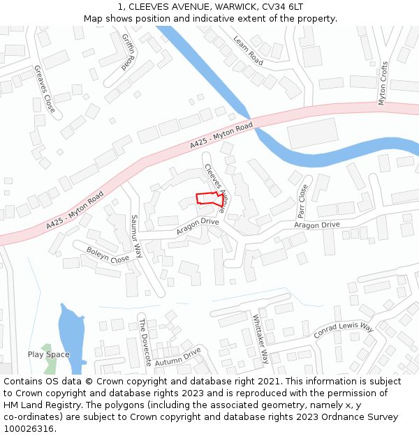 1, CLEEVES AVENUE, WARWICK, CV34 6LT: Location map and indicative extent of plot