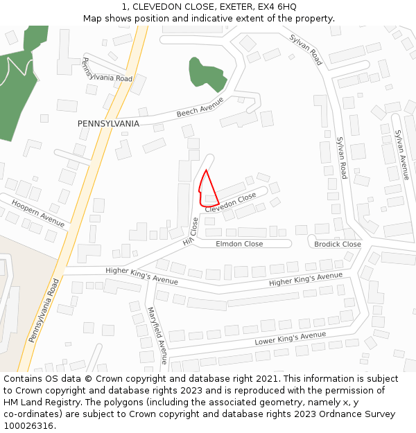 1, CLEVEDON CLOSE, EXETER, EX4 6HQ: Location map and indicative extent of plot