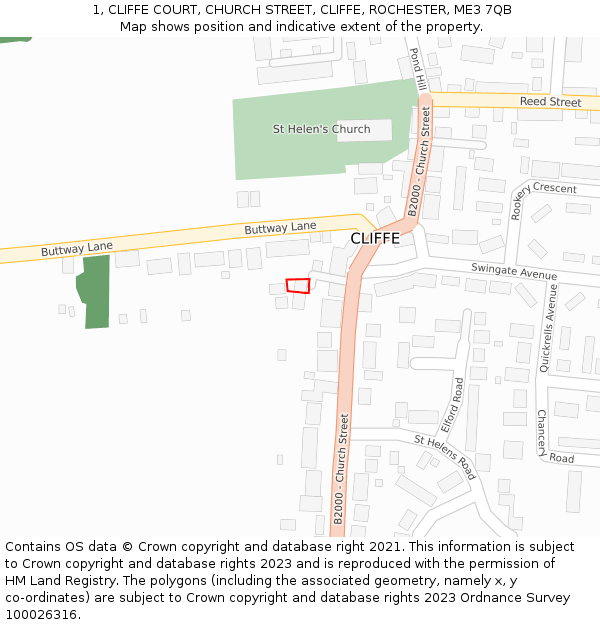 1, CLIFFE COURT, CHURCH STREET, CLIFFE, ROCHESTER, ME3 7QB: Location map and indicative extent of plot