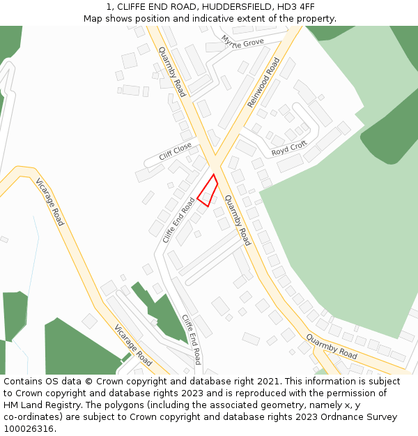 1, CLIFFE END ROAD, HUDDERSFIELD, HD3 4FF: Location map and indicative extent of plot