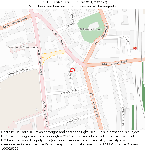 1, CLIFFE ROAD, SOUTH CROYDON, CR2 6PQ: Location map and indicative extent of plot