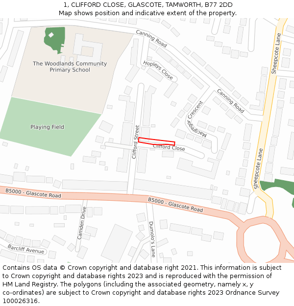 1, CLIFFORD CLOSE, GLASCOTE, TAMWORTH, B77 2DD: Location map and indicative extent of plot