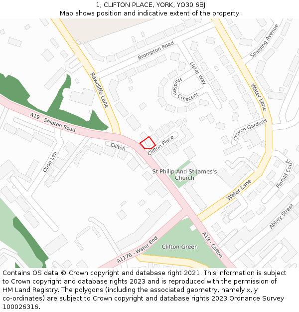 1, CLIFTON PLACE, YORK, YO30 6BJ: Location map and indicative extent of plot