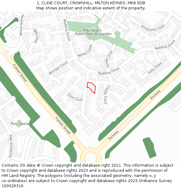 1, CLINE COURT, CROWNHILL, MILTON KEYNES, MK8 0DB: Location map and indicative extent of plot