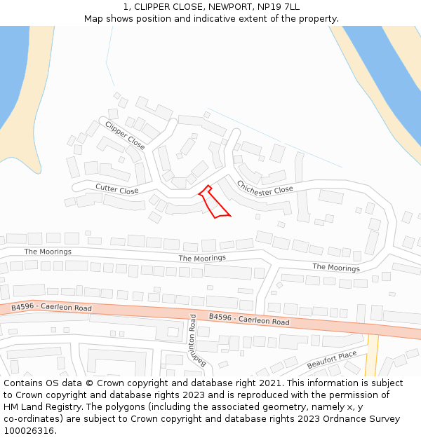 1, CLIPPER CLOSE, NEWPORT, NP19 7LL: Location map and indicative extent of plot