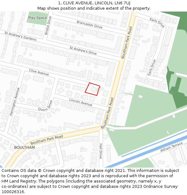 1, CLIVE AVENUE, LINCOLN, LN6 7UJ: Location map and indicative extent of plot