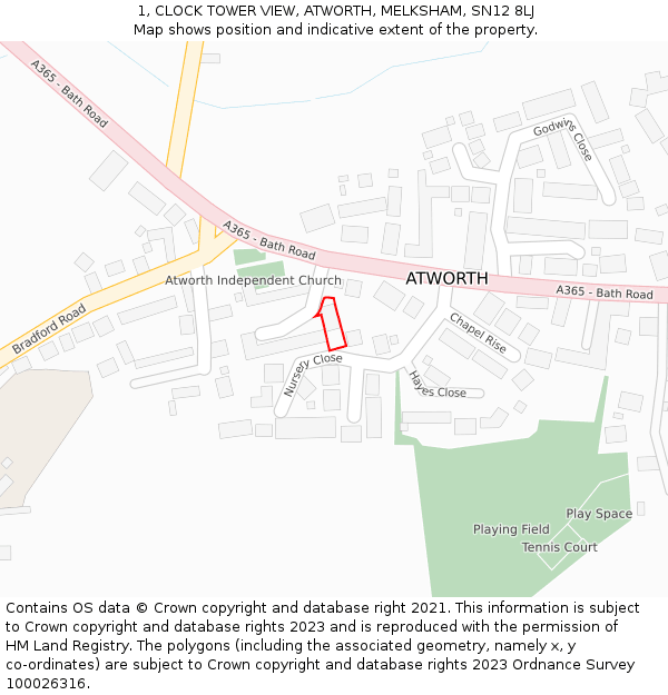 1, CLOCK TOWER VIEW, ATWORTH, MELKSHAM, SN12 8LJ: Location map and indicative extent of plot
