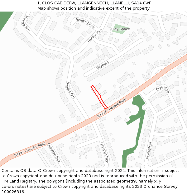 1, CLOS CAE DERW, LLANGENNECH, LLANELLI, SA14 8WF: Location map and indicative extent of plot